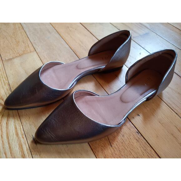 J.JILL Metallic Gold D'Orsay Pointed Flats Career Capsule Minimalist Size 8 - Picture 1 of 6